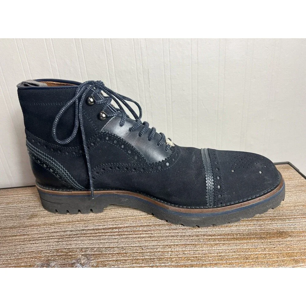 Men’s Brimarts Oxford Wingtip Blue Suede Boots Shoes Made In Italy Size 46
